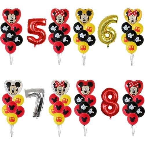 15pcs Minnie Mickey Balloons Red Gold Number Foil Balloon Happy Birthday Party Decoration Mouse Latex Ballon Air Globos Kids Toy