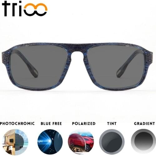 TRIOO Sunglasses with diopters Black UV400 Photochromic Glasses Square Prescription Eye Glasses Myopia Driving Sun Glasses Minus