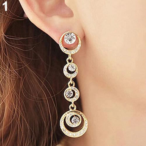 Bridal Hollow Circle Dazzling Rhinestone Ear Studs Chic Jewelry Long Wedding Drop Dangle Stud Earrings Bridal Jewelry New Arriva