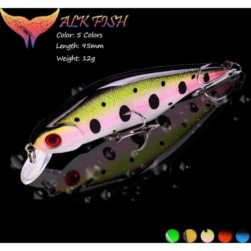 WALK FISH 1PCS 95mm/12g Minnow Crankbait Fishing Lure Floating Hard Bait 3D Eyes Bionic Wobbler Artificial Bait Fishing Tackle