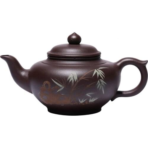 Yixing Famous Purple Clay, Bamboo and Stone, Xiaoying, Purple Clay Teapot, Handmade Clay-painted Household Tea Set