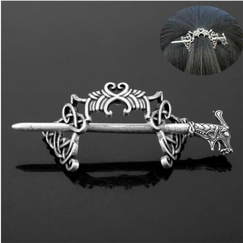 Retro Celtics Knots Viking Runes Crown Hair Clips Charming Alloy Silver Hair Pins Stick Slide Jewelry Hair Accessories for Women