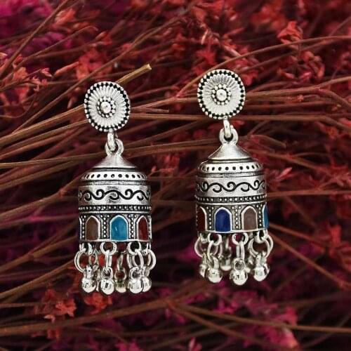 Gypsy India Double Earrings For Women Fashion Bohemian Ethnic Long Tassel Bell Bell Gilt Party Palace Earrings Jewelry Gift