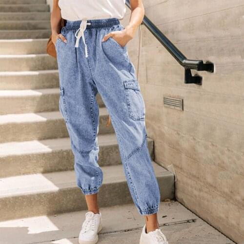 Woman Jeans High Waist Washing Self Cultivation Pocket Elastic Band Casual Jeans Harajuku Straight Pants