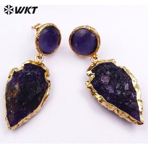 WT-E424 wholesale natural stone earrings arrowhead shape drop earrings with gold metal plated for women jewelry 10pairs/lot