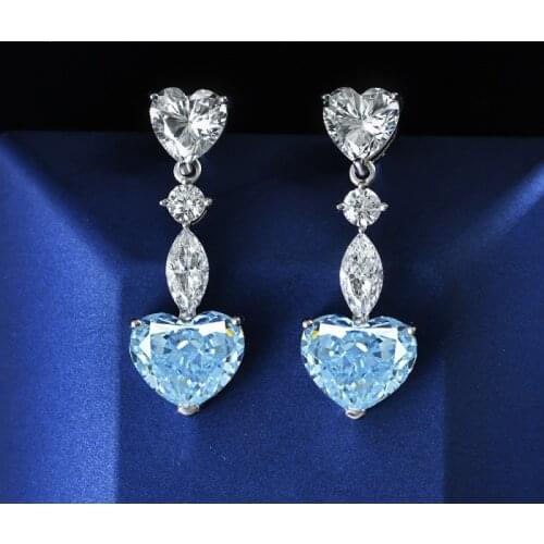 Luxury S925 Silver Color Drop Earrings For Women Sparkling 10*12mm Diamond Earring Female Jewelry Ladies Diamond Earring Gift