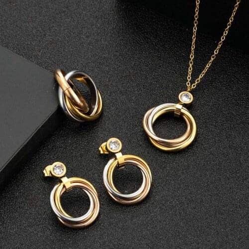 Zlxgirl jewelry luxury brand mixed plated stainless steel chain necklace pendant with earring jewelry sets womens bridal sets