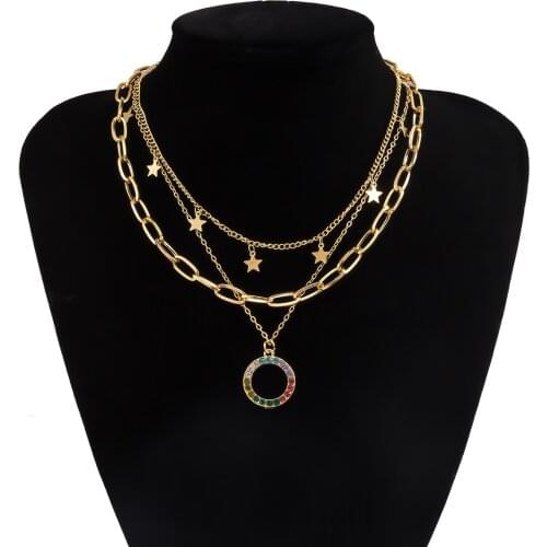 Vintage Gold Star Choker Necklace For Women Fashion Colorful Crystals Charm Pendant Necklaces Modern Trend Crystal Party Jewelry