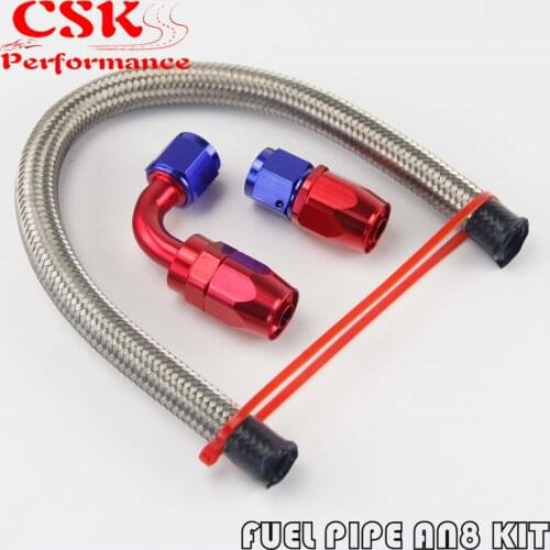 1 Foot AN8 Nylon/Steel Braided Oil Fuel Hose + 90 Deg & Straight Swivel Fittings