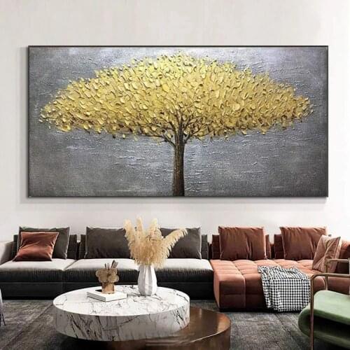 100%Hand Painted Knife Gold Tree Oil Painting On Canvas Large Palette 3D Paintings For Living Room Handmade Abstract Wall Art