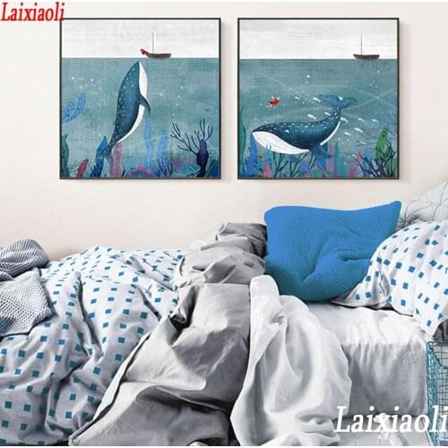5D rhinestones Cartoon Watercolor Whale Fish Girl Boat diamond embroidery cross stitch diamond painting mosaic full drill square
