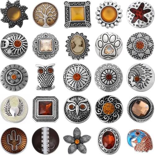 6pcs/lot New Snap Jewelry Crystal Rhinestone 18mm Round Snap Buttons Fit Snap Button Bracelet Charm Jewelry