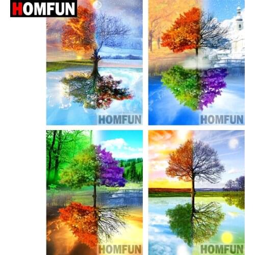 HOMFUN 100% Full Square/Round Drill 5D DIY Diamond Painting "Four Seasons Tree" 3D Embroidery Cross Stitch Home Decor A07947