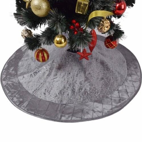 Free shipping extra large 50" sparkle glitter Sequin body Pintuck Border luxury Christmas Tree Skirt-silver P1419-08