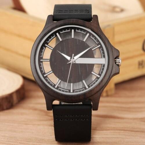 Handmade Natural Quartz Wood Watches Special Ultra-light Hollow-out Wooden Male Watch Geniune Leather Strap Men Clock New 2019