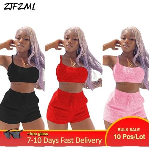 Black/pink/red Plush Fur Warm Clothes for Women Casual Tracksuit Low Neck Sleeveless Camisole Top+drawstring Biker Short Suits