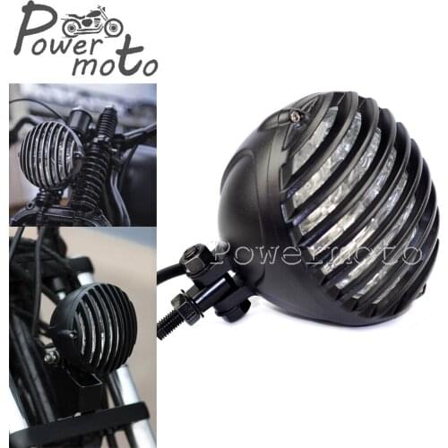 Black Old School Motorcycle Scalloped Finned Headlight For Harley Cafe Racer Bobber Chopper XS650 Custom Vintage Headlamp Emark