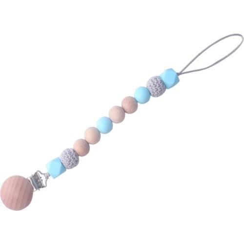 Handmade Wood Baby Pacifier clip Safe Teething Chain Crochet Teether Eco-friendly Pacifier chains Holder
