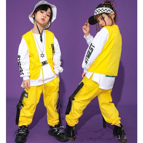 Kids Boy Girl Sets Streetwear Hip Hop Casual Vest Pant Children Tracksuit Teens Costumes Stage Fashion Show Dance Clothing