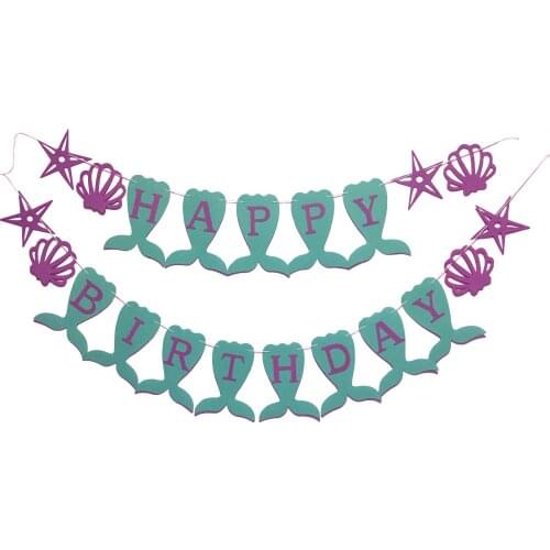 DIY Cartoon Mermaid Shell star Happy Birthday Banner Pennant Garland Kids Girlfriend Baby Shower Birthday Party Bunting Decor