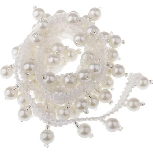 1 Yard Pearl Beaded Ribbon Lace Trim for Bridal Dress Decoration 20mm White Black
