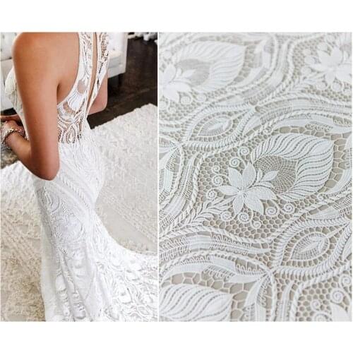 Guipure boho bridal lace, Boho wedding dress fabrics, Crochet lace fabric, bridal embroidered lace fabric, wedding dress lace