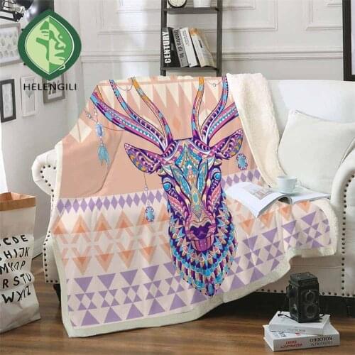 HELENGILI Deer Sherpa Blanket Girly Floral Bedspread Velvet Plush Soft Comfortable Home Camping Aircraft Blanket