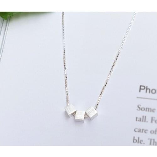 Hot Selling Pure Silver Color Cube Beads Necklaces For Women Jewelry Collar Colar Free Shipping