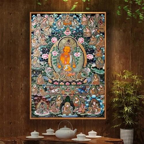 Buddha Figure Painting Thangka India Chinese Style Canvas Print Poster Religion Art Wall Pictures for Bedroom Hallway Home Decor