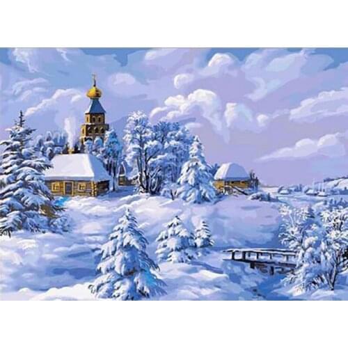 SNA 5D Diy Painting New Year Cross Stitch Full Diamond Embroidery Mosaic Landscape Winter Scenery Home Decoration