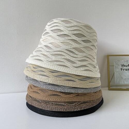 Korean Fashion Hat Basin Hats For Women Summer Mesh Striped Bucket Caps Small Brim Custom Vintage Sun Hat Outdoor Braga Cuello