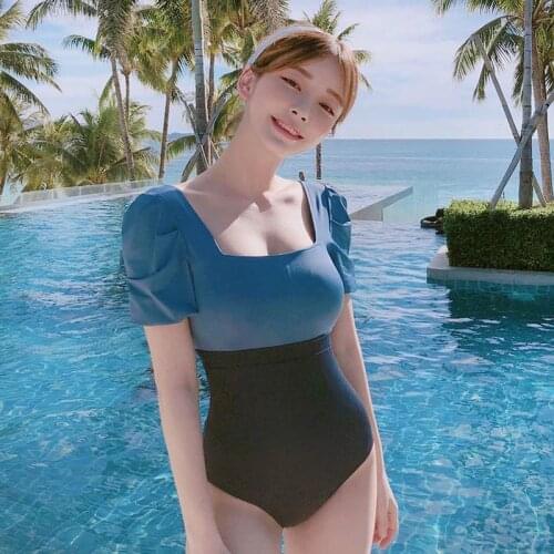 Sexy Swimsuit Women One-Piece Fairy Covering Belly Tight Waist Gathered Ins Korean Hot Spring Student Stitching Swimming Suit