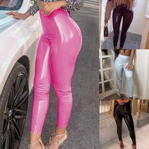 2020 Women PU Leather Legging Pants Skinny Elastic Waist Lady Legging Slim Fitness Ankle Faux Leather Pants Sexy Leggins mujer