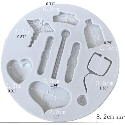Nurse Theme Fondant Mold Nurse Hat Stethoscope Pill Bottle Bandage Thermometer Medical-Candy Silicone Resin Mold Tools F3MD