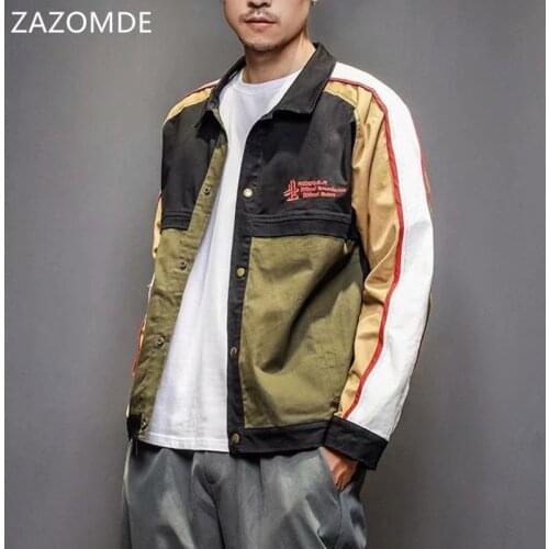 ZAZOMDE Mens Plus Size Jacket Contrast Color Stitching Design Jacket Male 2020 Autumn Fashion Jacket Outerwear Casual Coats