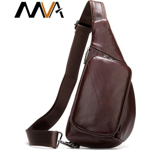 MVA 100% Genuine Leather Mens Shoulder Bag Mens Messenger Bag Small Crossbody Bags For Men Chest Pack Leather Sling Bags Men