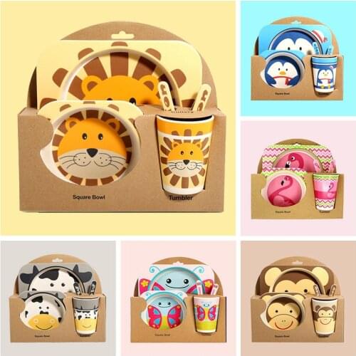 5P/Set Baby Feeding Bowl Children Training Tableware Dishes Set Baby Natural Bamboo Tableware Environmental Baby Feeding Set