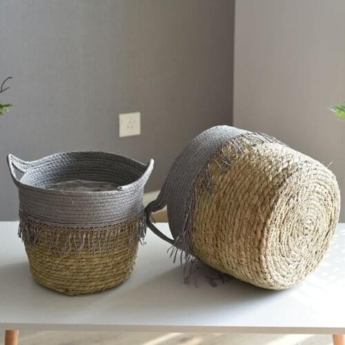 Nordic Straw Storage Basket Rattan Floor Flower Pot Crafts Decoration Modern Home Living Room Bedroom Shop Flower Basket Hanging