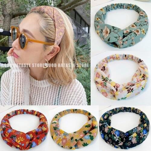 New Women Bohemian Print Headbands Vintage Cross Knot Elastic Hair Band Bandanas Soft Headwear Girls Hair Bands Hair Accessories