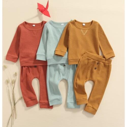 New Baby Girl Boy Clothes Set Solid Color Long Sleeve Pullover Top Trousers Spring Autumn Baby Outfit Toddler Clothing
