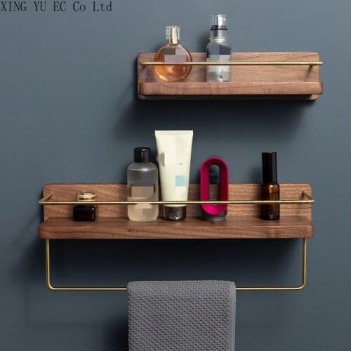 Solid Wood Punch-free Bathroom Shelf Bathroom Toilet Wall Rack Towel Rack Vanity Cosmetic Storage Rack Bathroom Decoration