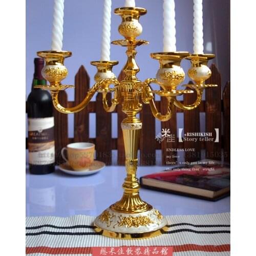 Gold plated white glue special offer Candlestick five continental Candlestick Hotel Home Furnishing wedding decorations