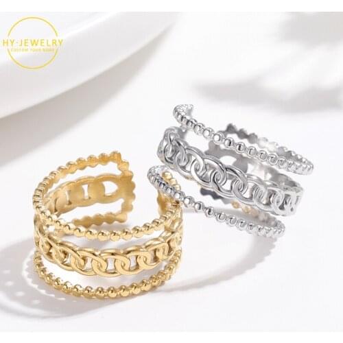 Simple Cuban Chain Ring For Women Gold Stainless Steel Chic Ring Fashion Open Finger For Girl Rings Retro Euramerican Jewelry