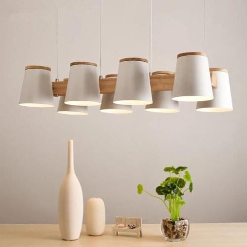 Adjustable Pendant Lights E27 Wooden Dining Light With Metal Lampshade Lustres Modern Hanging Lamp Suspension Lighting