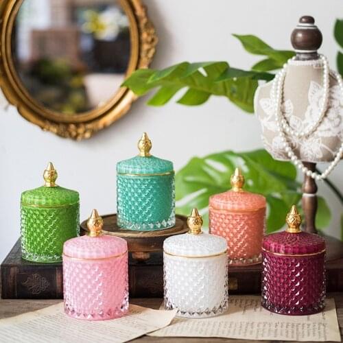 French Art Luxury Multicolor Glass Storage Jar Aromatherapy Bottle with Lid Minimalist Household Cotton Swab Jewelry Storage Box