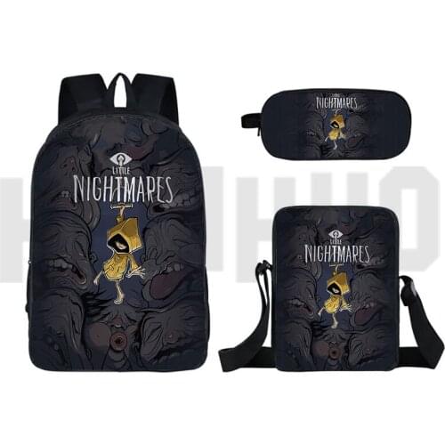 Little Nightmares 2 Backpacks for School Teenagers Girls 3D Game 16 Inch Anime Travel Bagpack Pencil Box Shoulder Bag 3 Pcs Set
