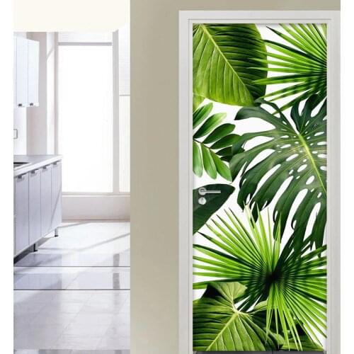 DIY Self-adhesive Waterproof Door Sticker Green Leaf Wall Decals Mural Living Room Kitchen Restaurant PVC Vinyl Door Wallpaper