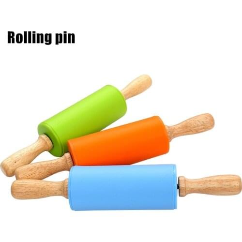 Silicone Rolling Pin Wooden Handle Non-Stick Pastry Dough Flour Roller Kitchen Cooking Baking Tools for Pasta Cookie Dough Bun