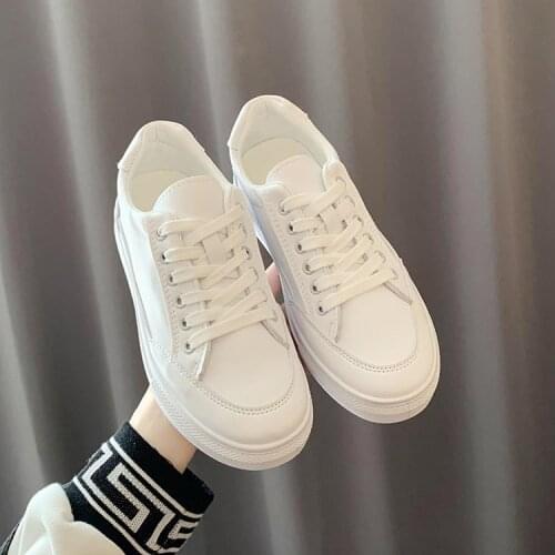 2021 Soft PU Leather Women Sneakers Platform Women Casual Simple Design Comfort White Flats Female Vulcanized Shoes