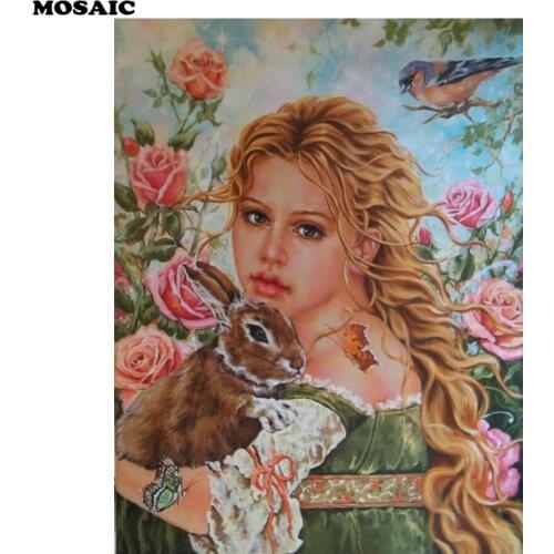 Home Decoration,Diamond Embroidery Rabbit Diy Diamond Painting girl,3d Picture Diamond Mosaic Needlework Diamond puzzles 5d